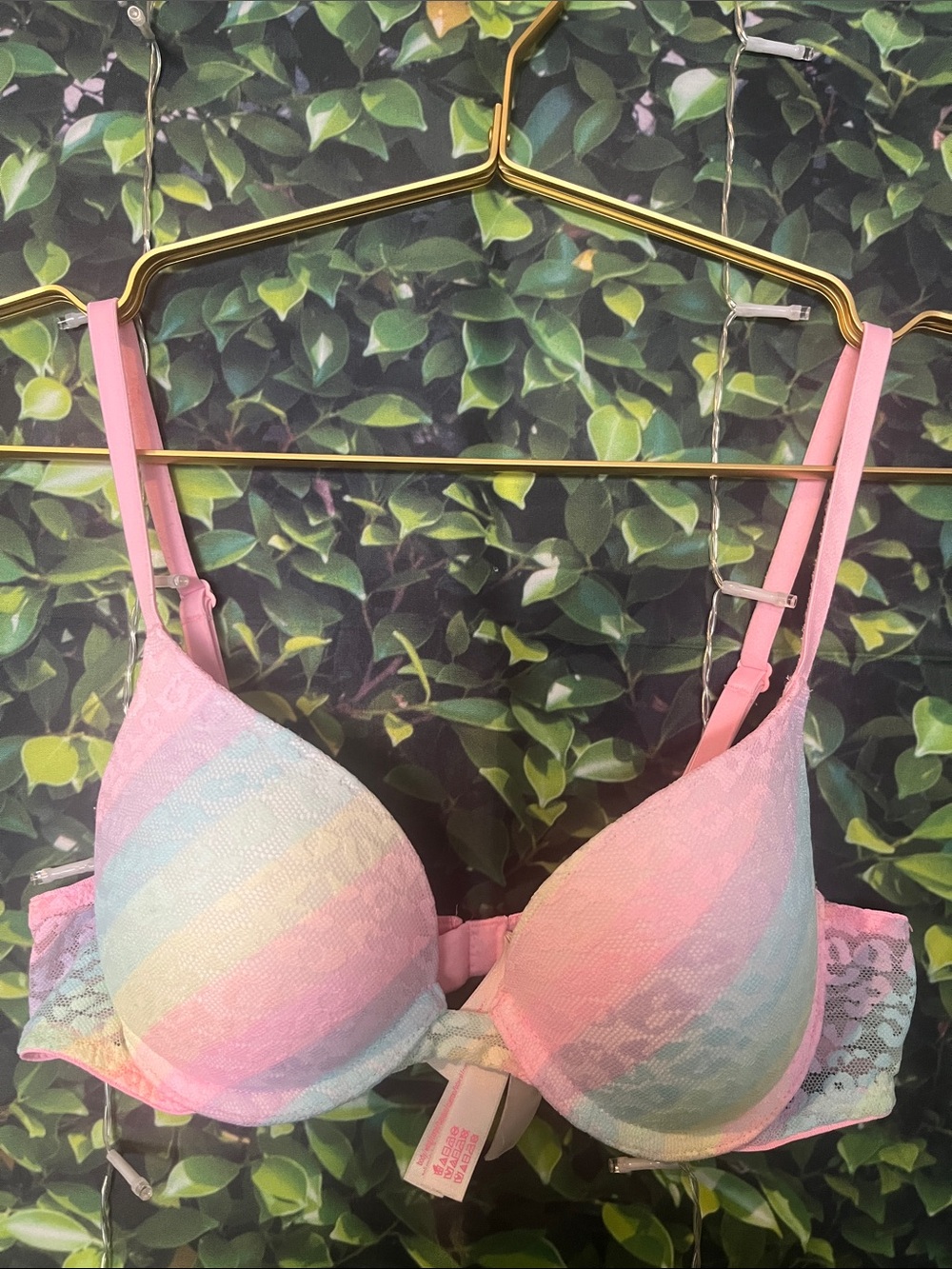 PINK Victoria's Secret Pastel Rainbow Lace Push-Up Bra - Pink, Blue, Yellow